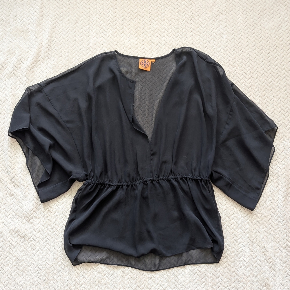 TORY BURCH Black Sheer Margarete Blouse - Picture 2 of 3